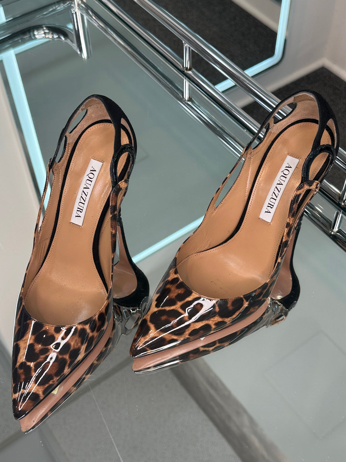 AQUAZZURA Patent Leather Pumps Leopard Size 38