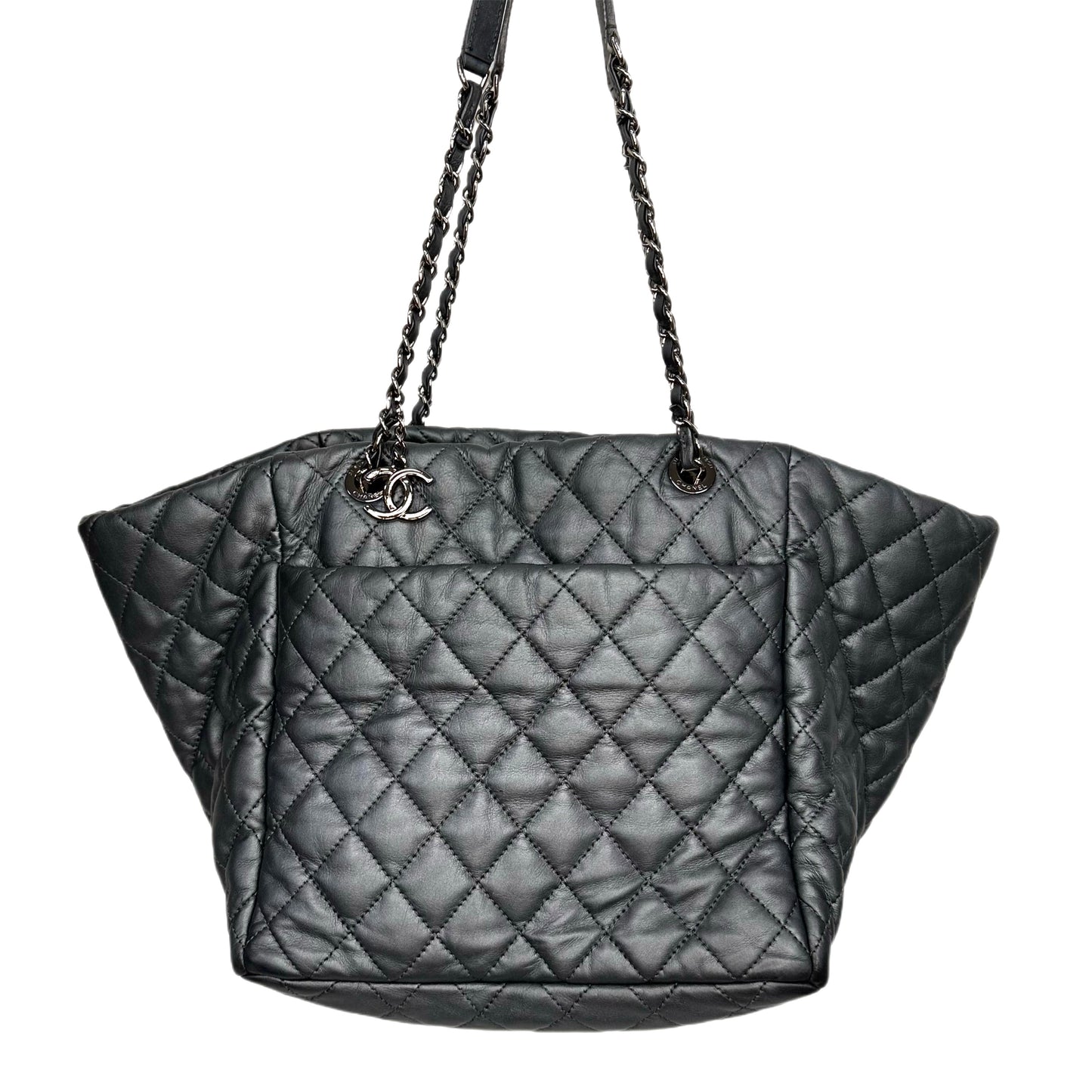 CHANEL Gray Lambskin Quilted Weekend Tote