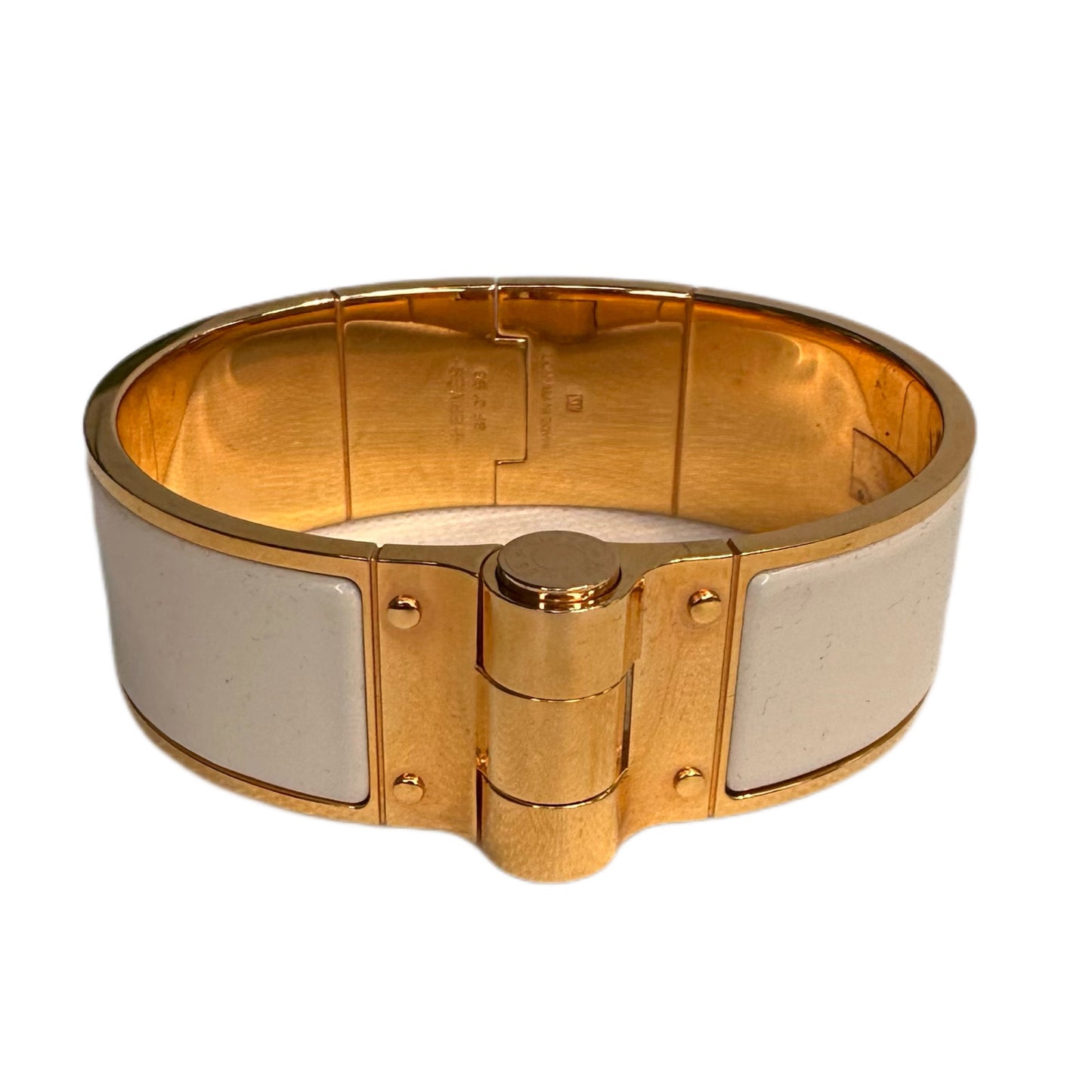 HERMES Enamel Gold Toned Hinged Bracelet