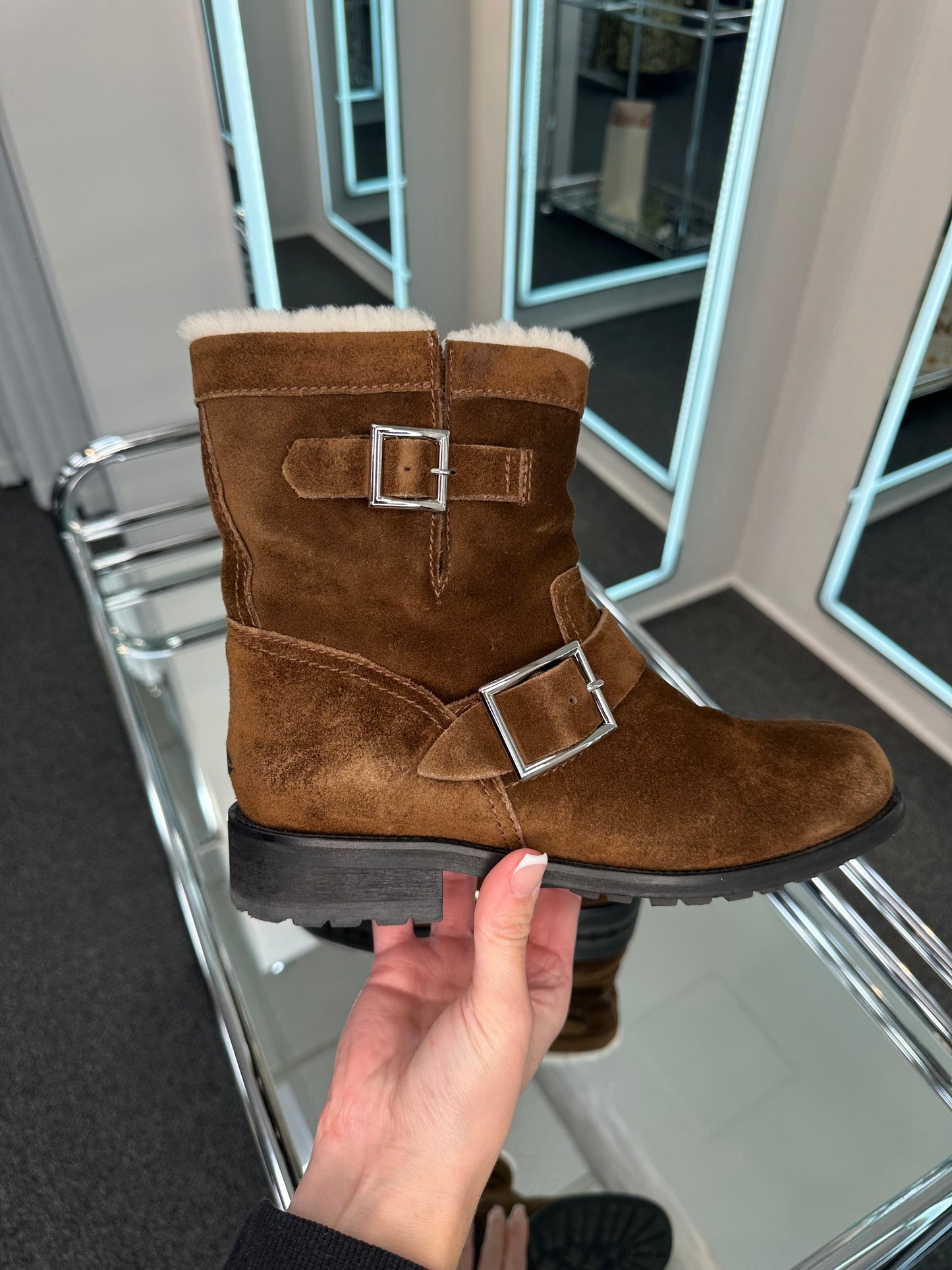 JIMMY CHOO Suede Moto Boots