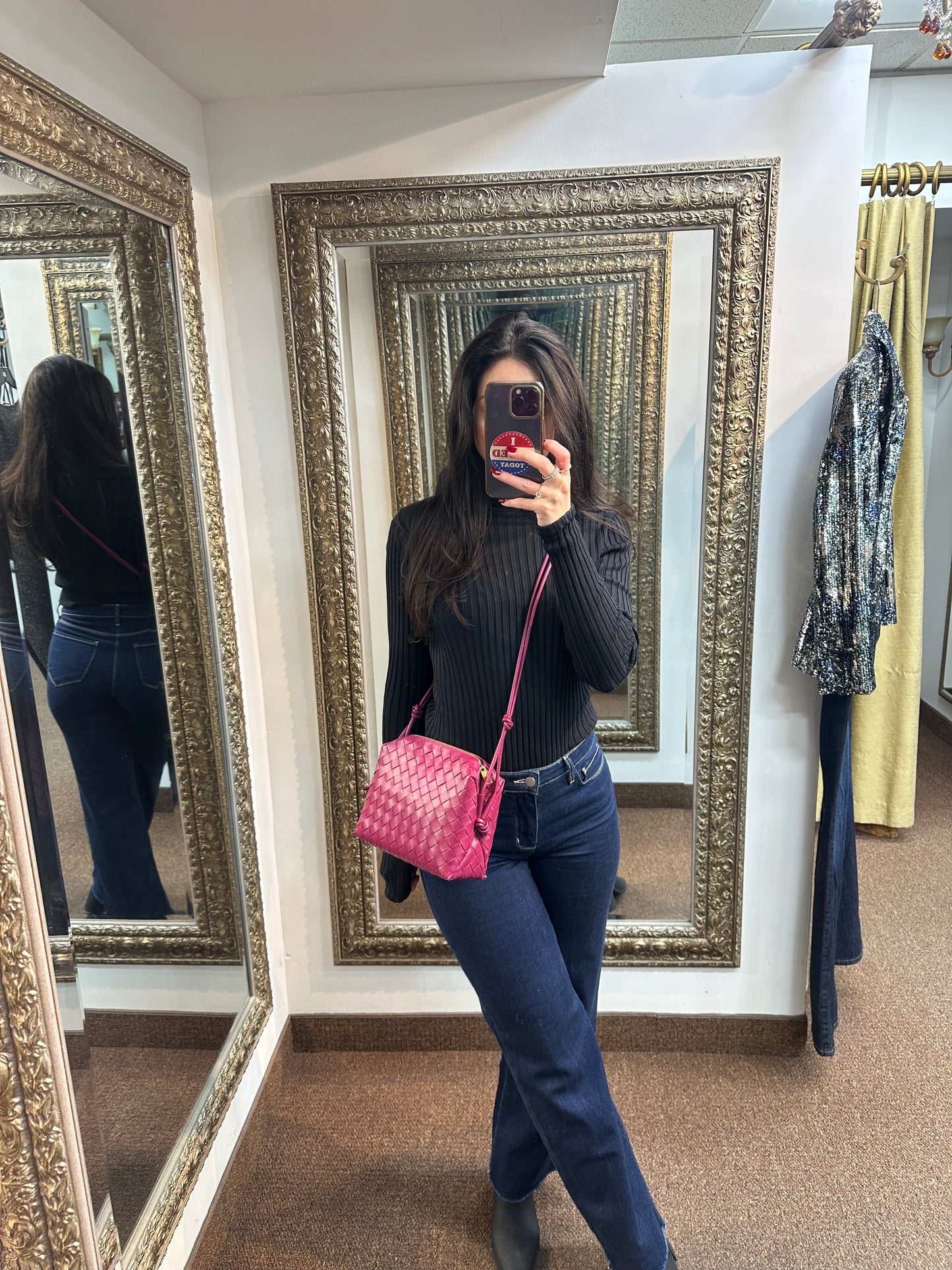 BOTTEGA VENETA Woven Leather Crossbody Raspberry