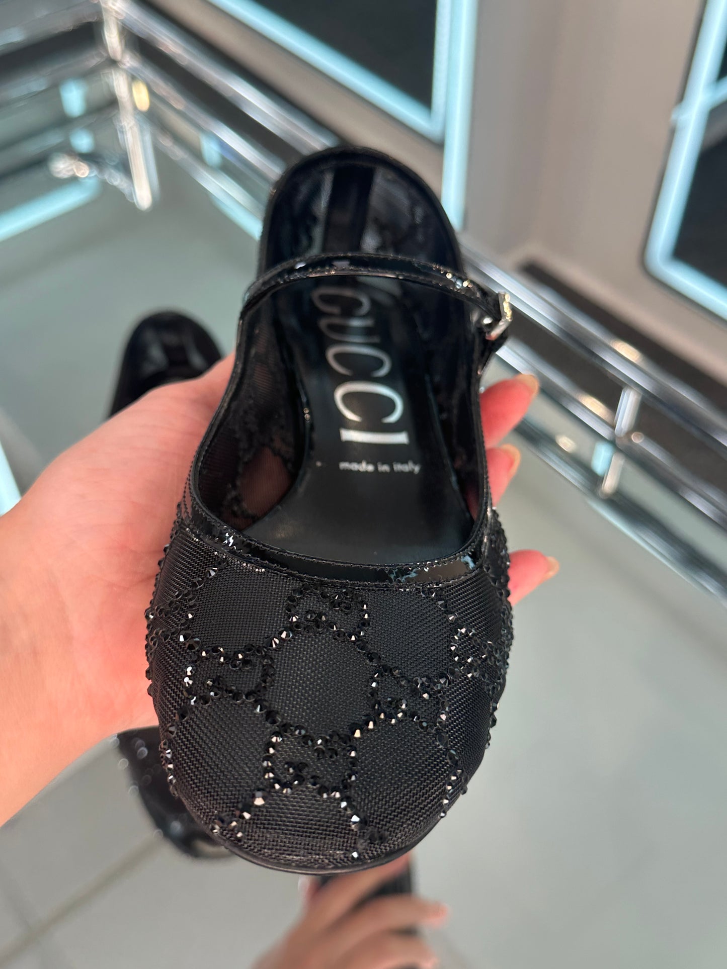 Gucci crystal Mary Jane Flats