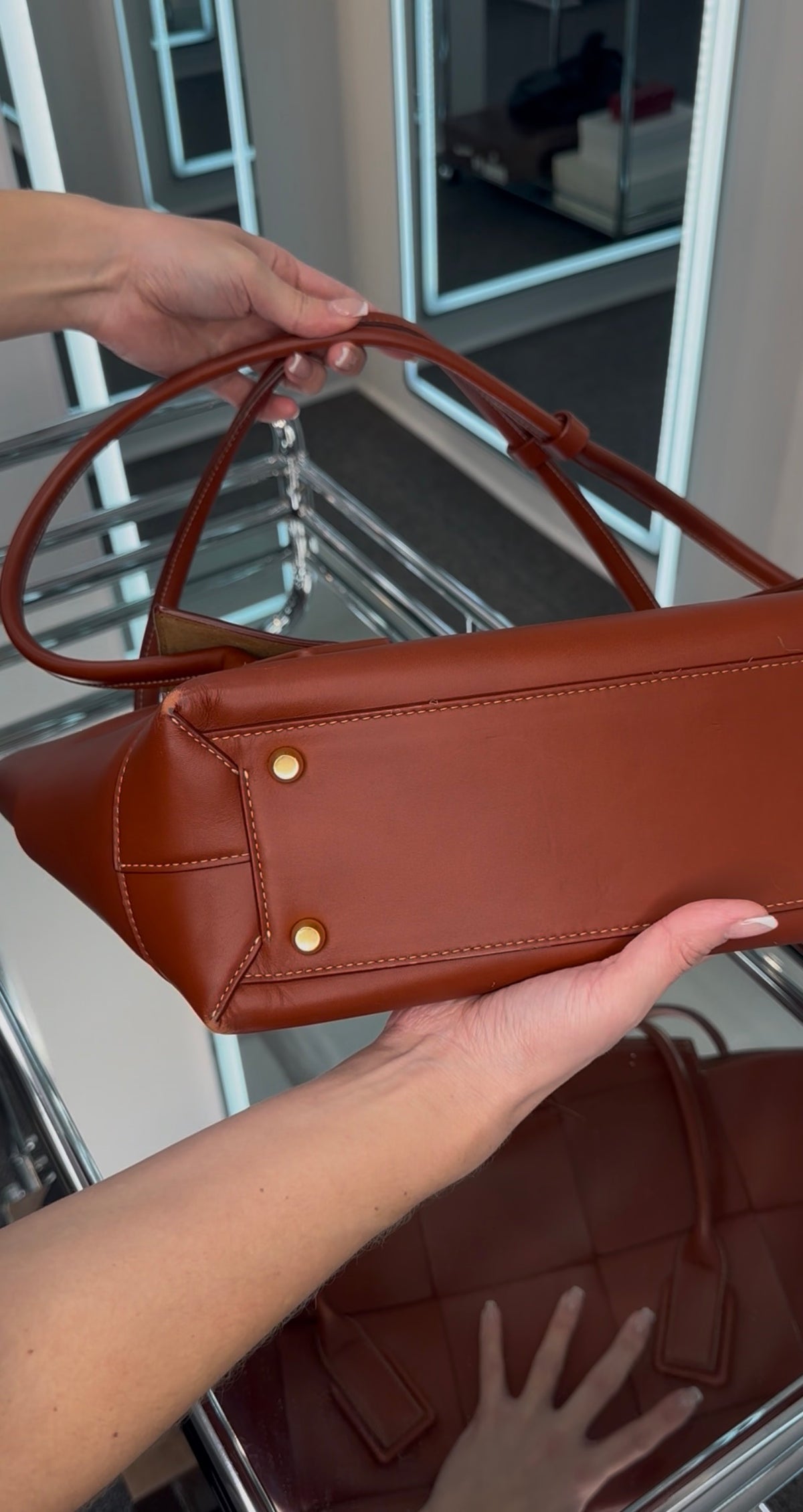 BOTTEGA VENETA "Arco" Leather Satchel Cognac