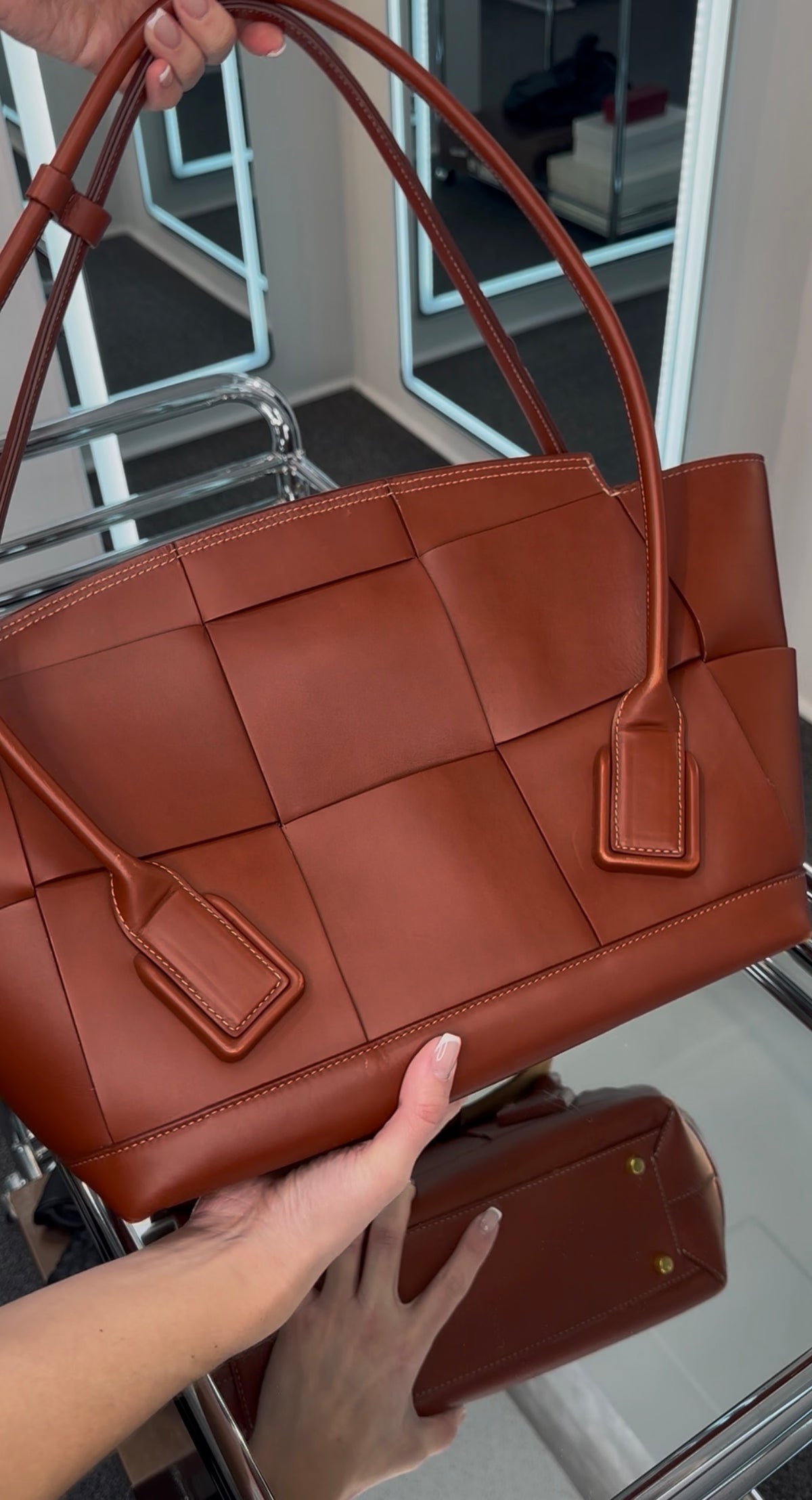 BOTTEGA VENETA "Arco" Leather Satchel Cognac