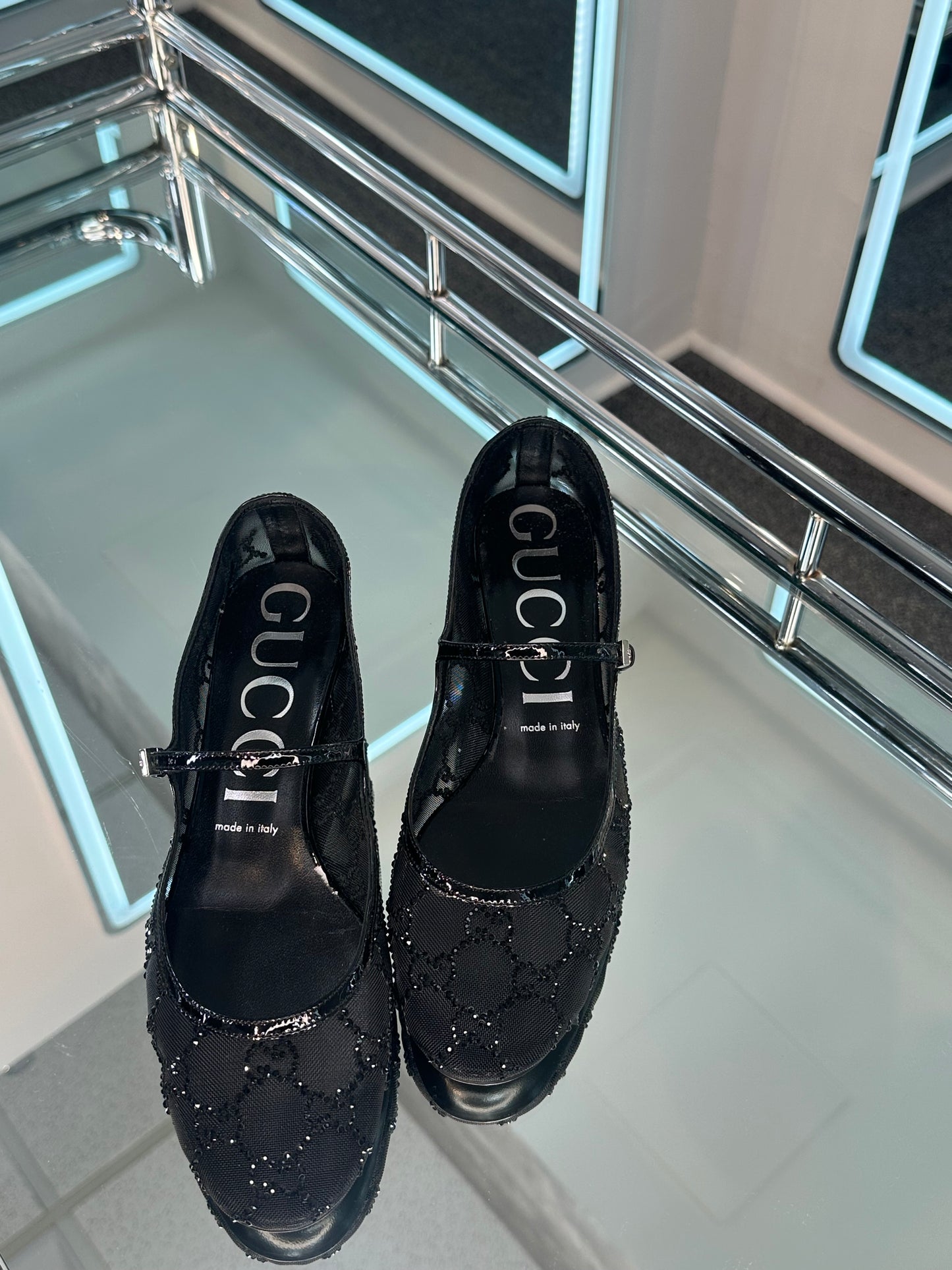 Gucci crystal Mary Jane Flats