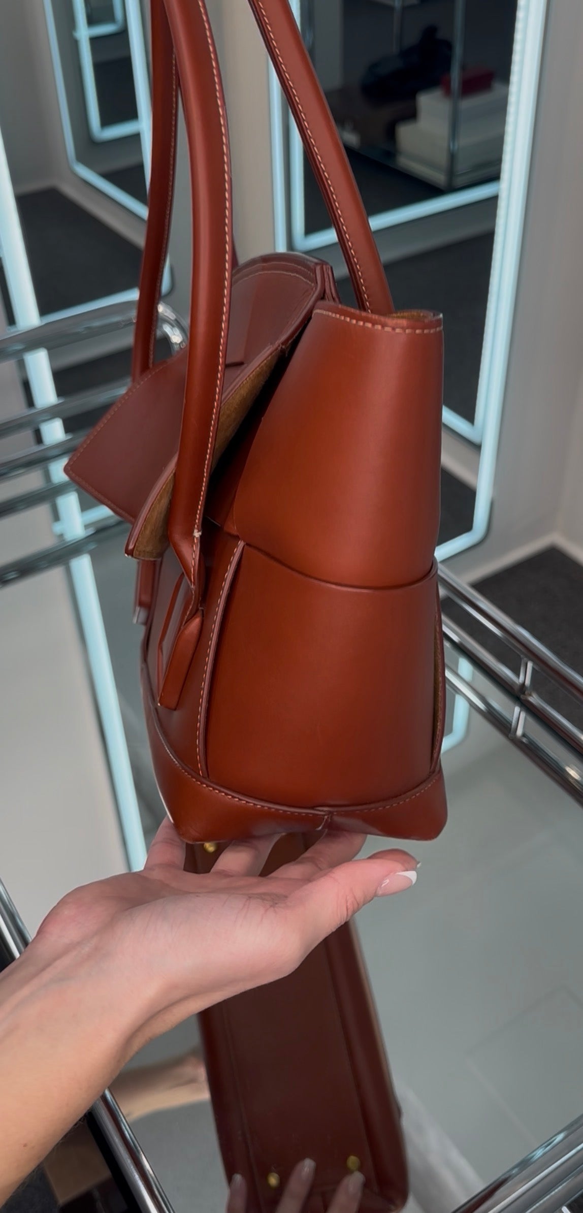 BOTTEGA VENETA "Arco" Leather Satchel Cognac