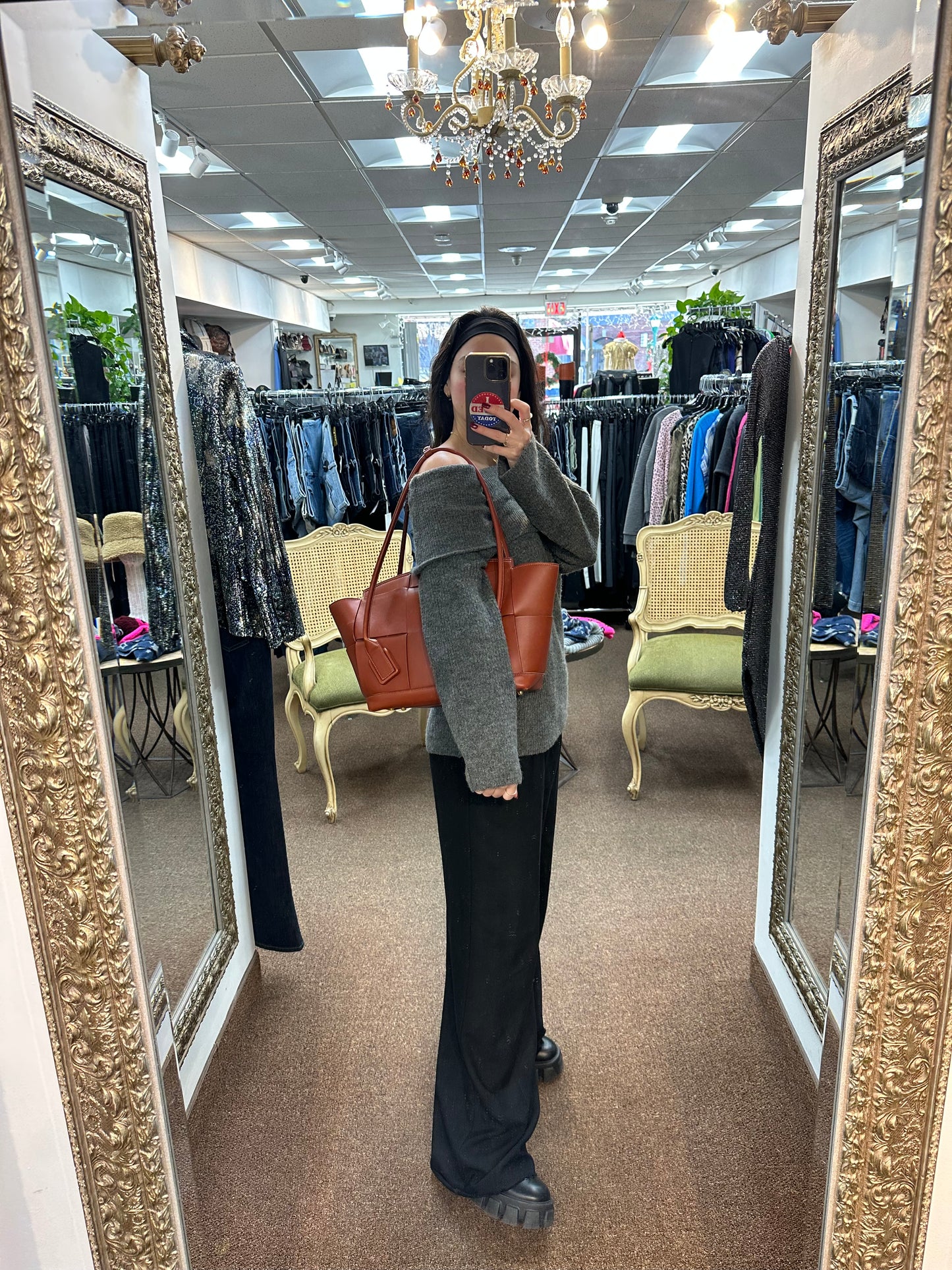 BOTTEGA VENETA "Arco" Leather Satchel Cognac