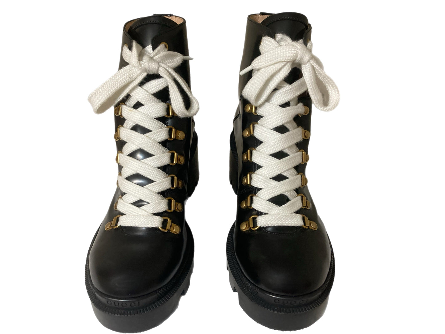 GUCCI Black Leather Combat Boots Size 38