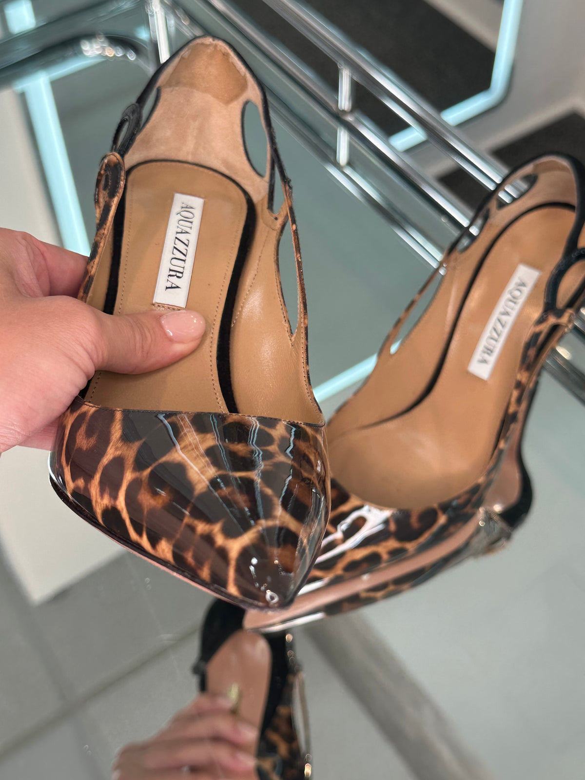 AQUAZZURA Patent Leather Pumps Leopard Size 38
