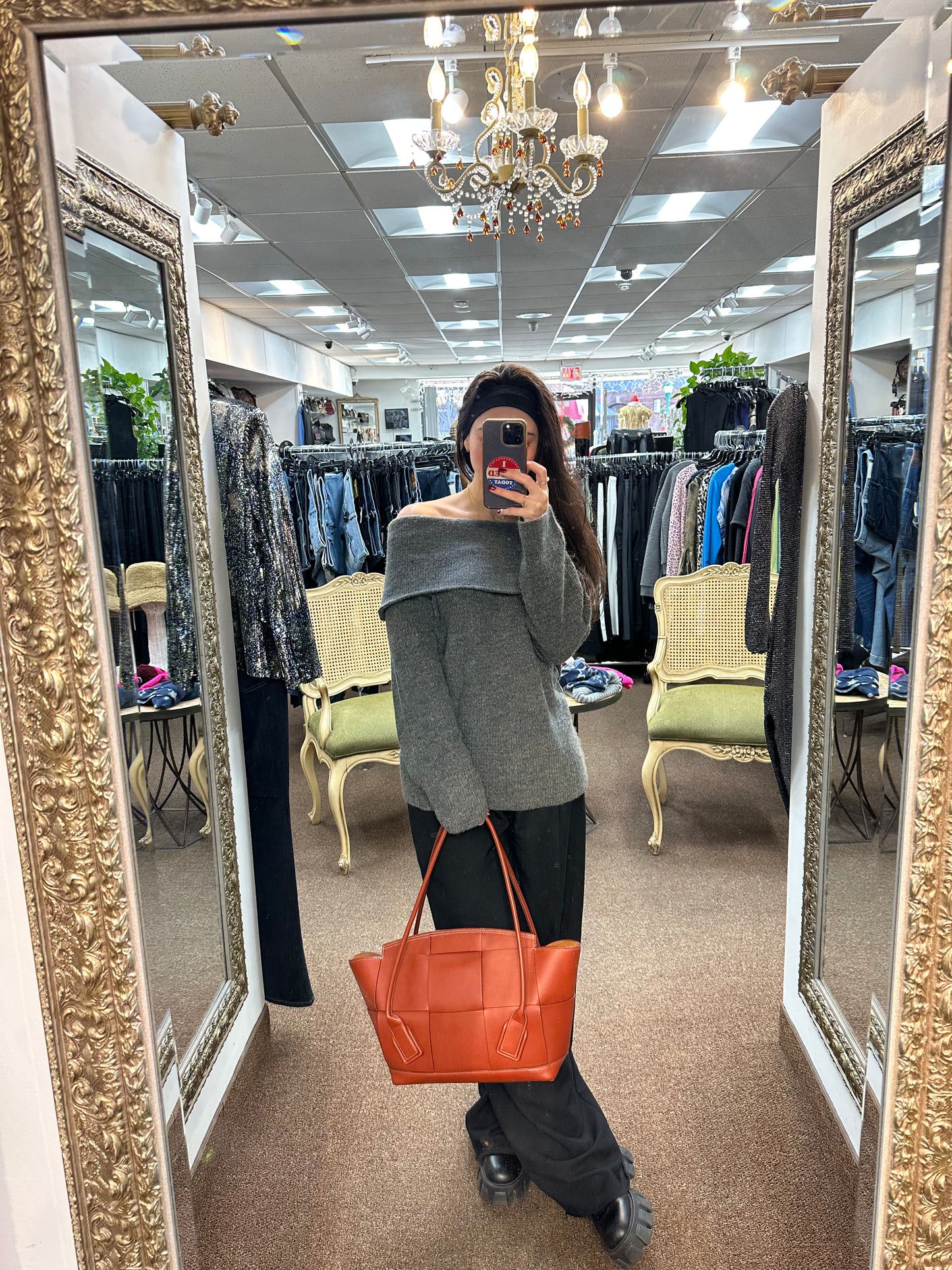 BOTTEGA VENETA "Arco" Leather Satchel Cognac