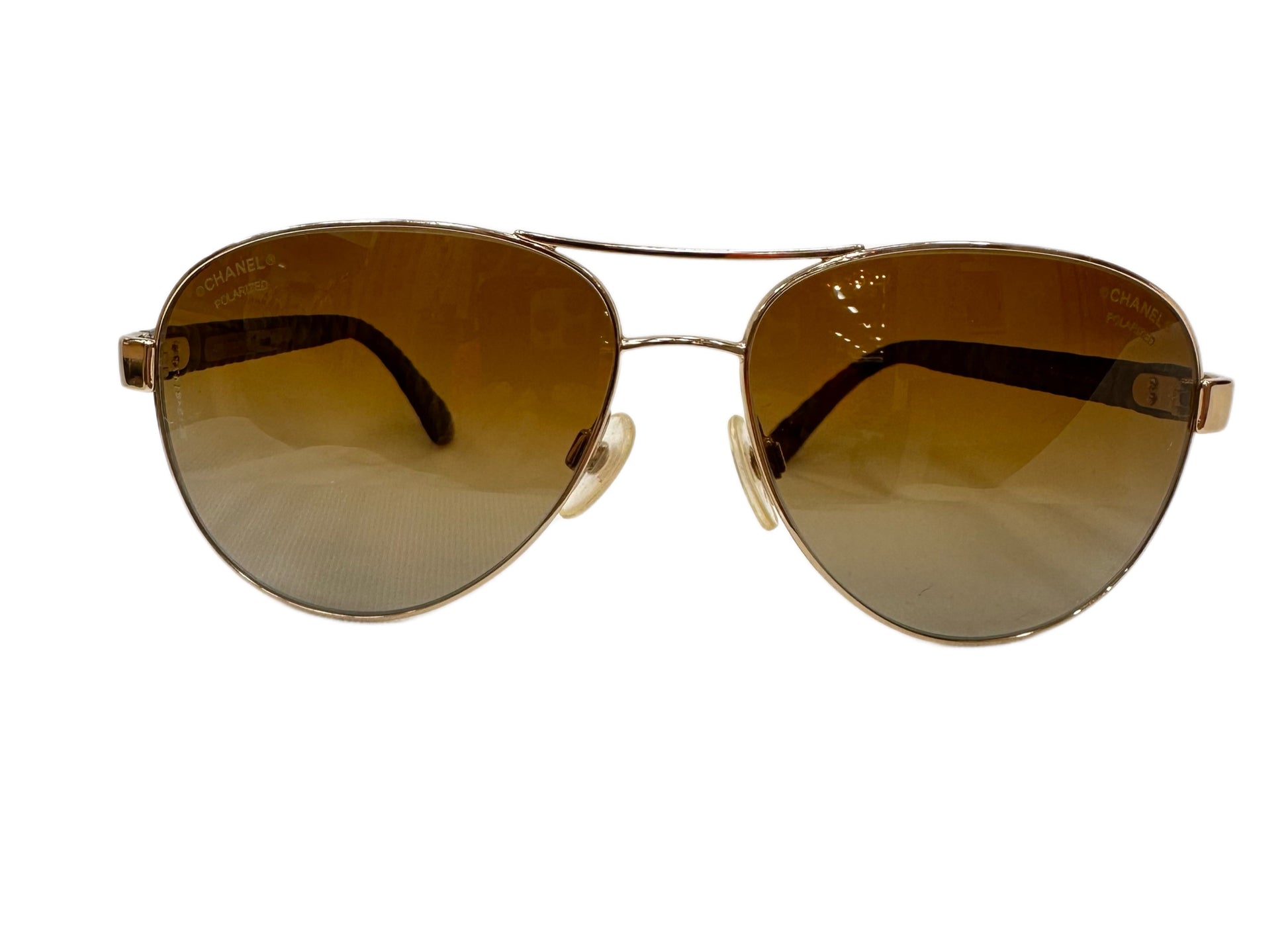 Chanel, Brown leather CC Aviator sunglasses - Unique Designer Pieces
