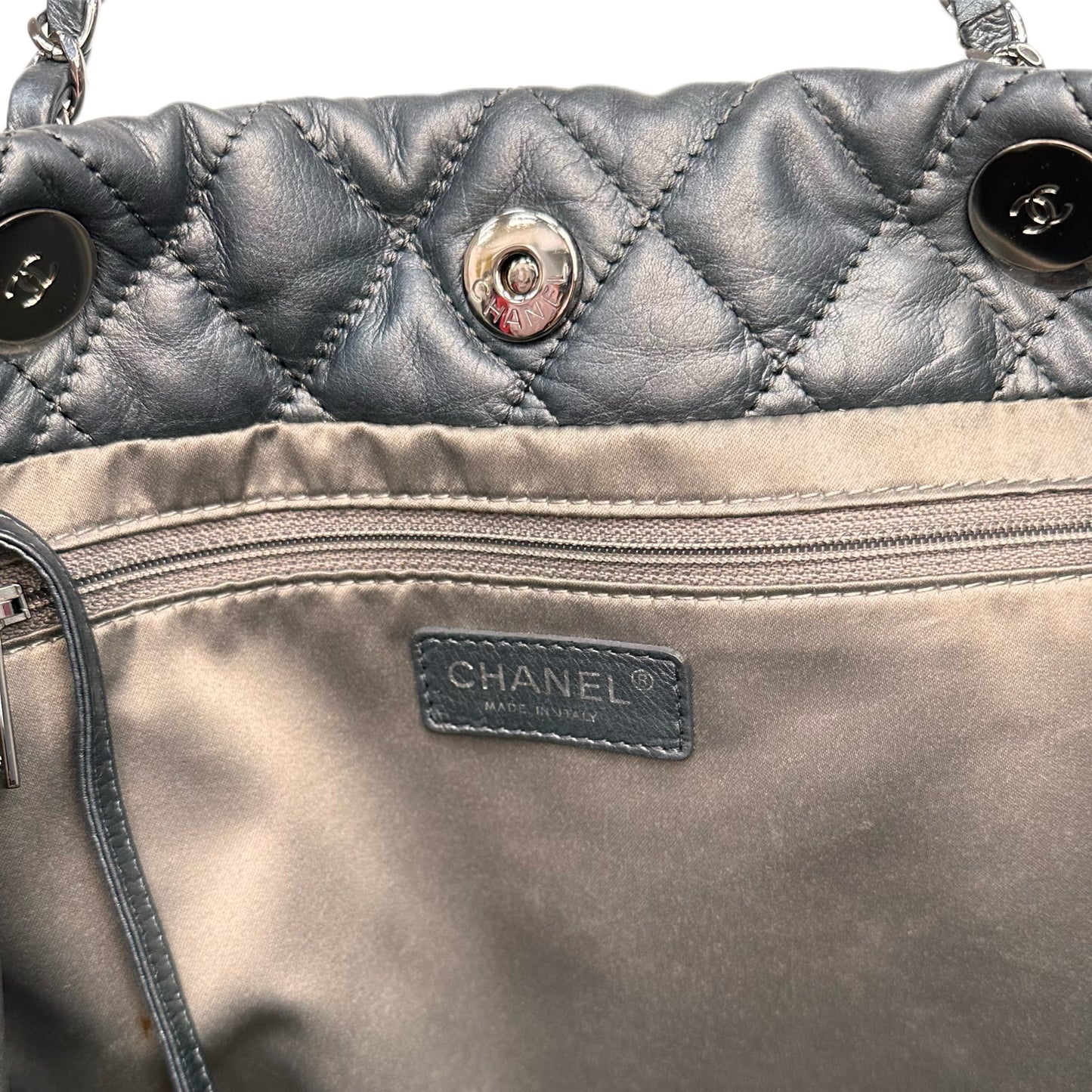 CHANEL Gray Lambskin Quilted Weekend Tote