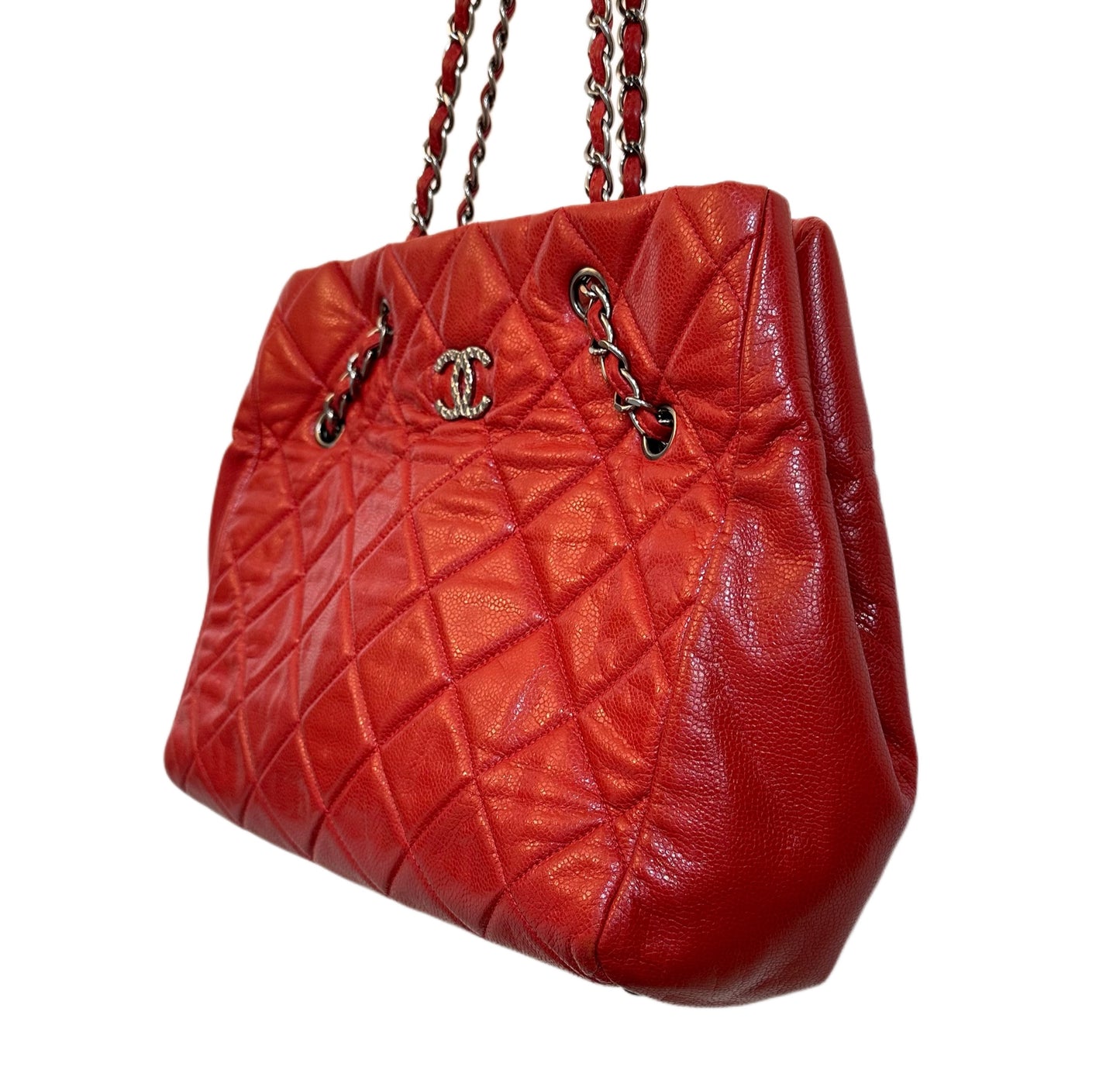 CHANEL Large Quilted Tote Bag, Red