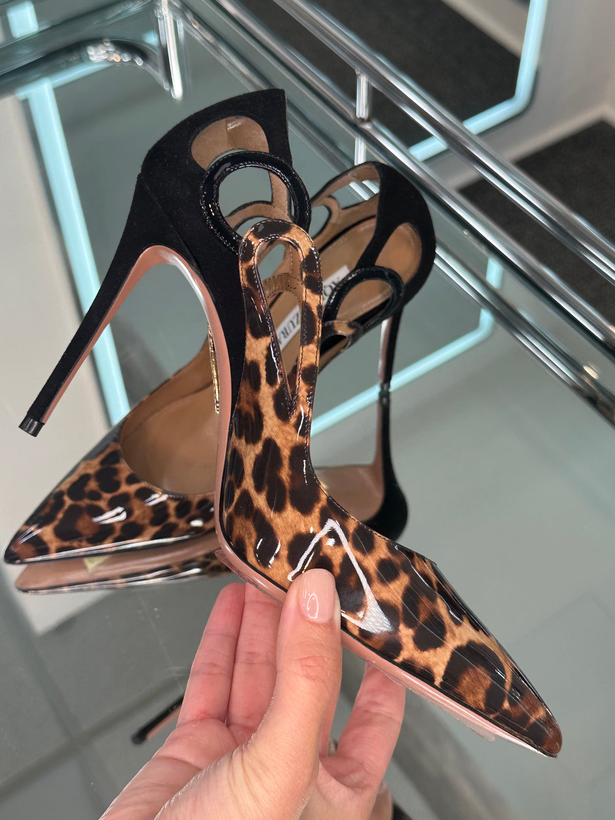 AQUAZZURA Patent Leather Pumps Leopard Size 38