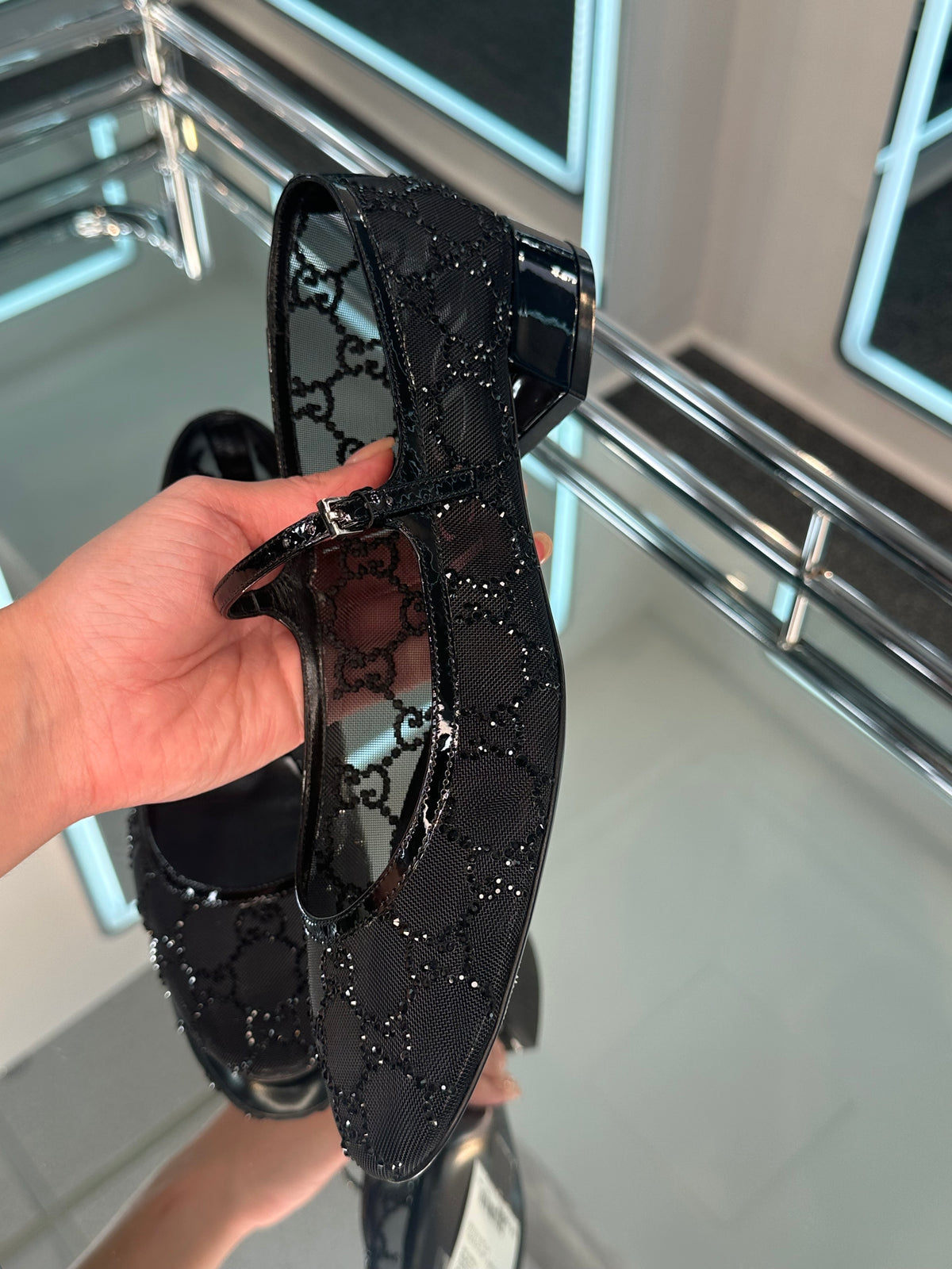 Gucci crystal Mary Jane Flats