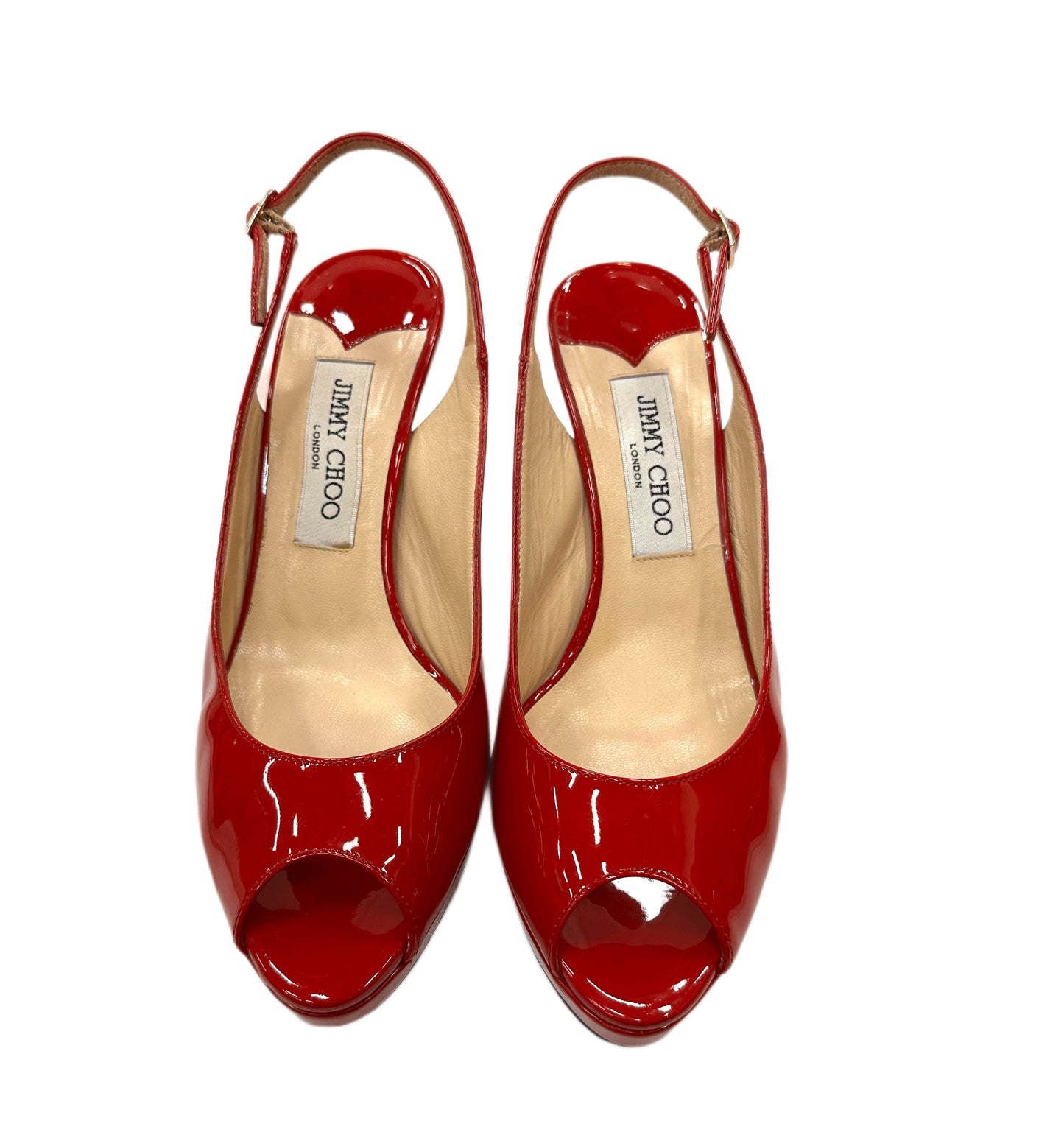 JIMMY CHOO Red Patent Leather Slingback 38.5