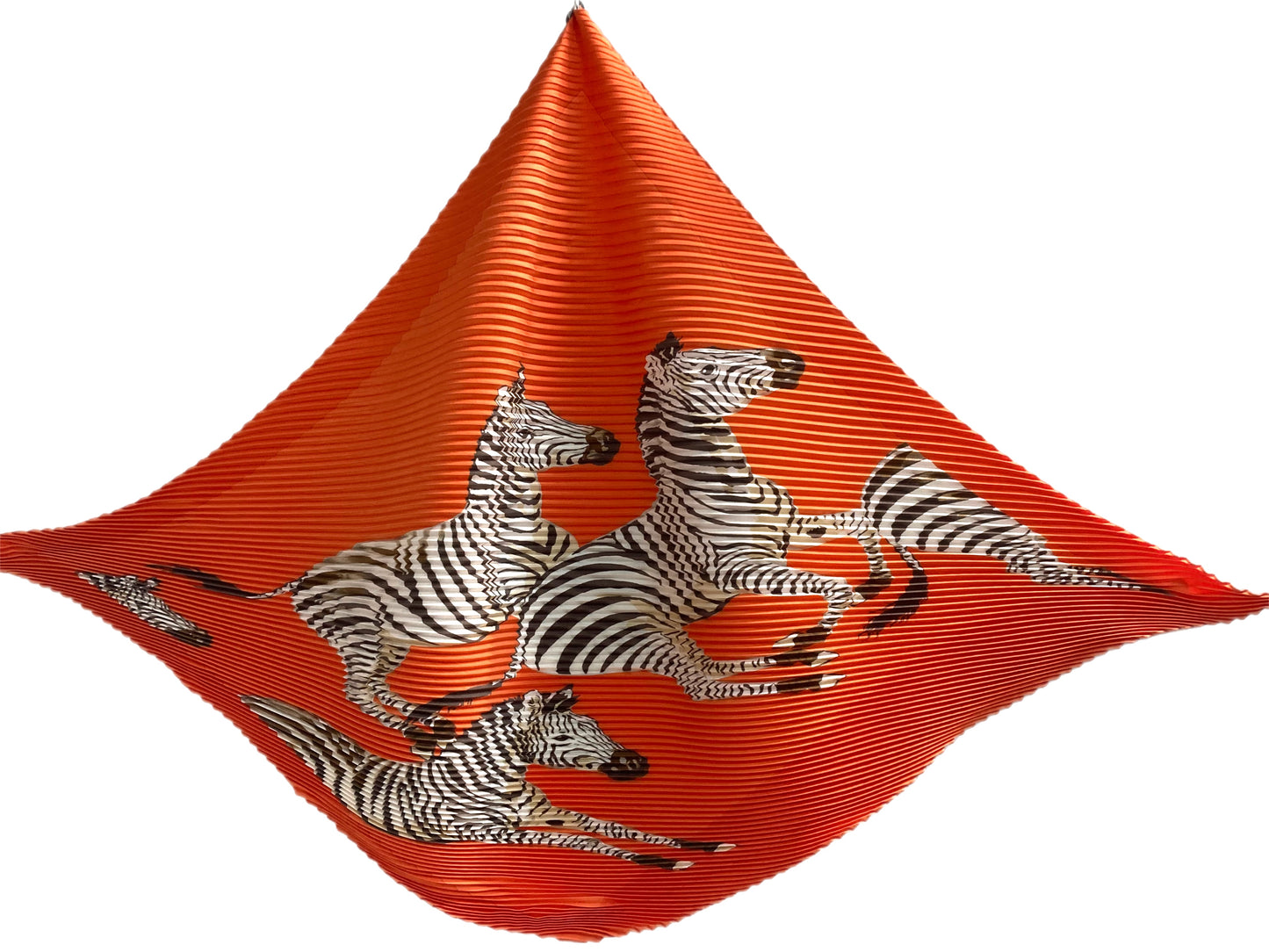 HERMES 100% Silk Plisse Zebra Print Scarf Orange
