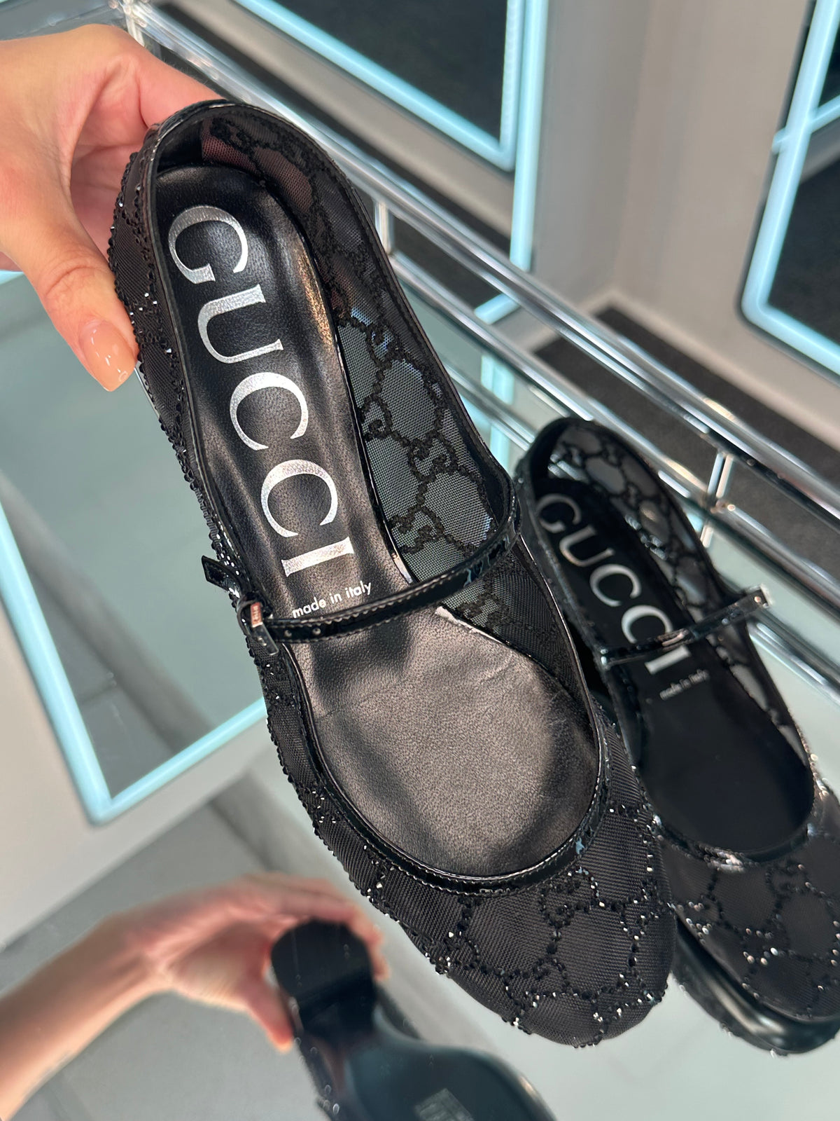 Gucci crystal Mary Jane Flats