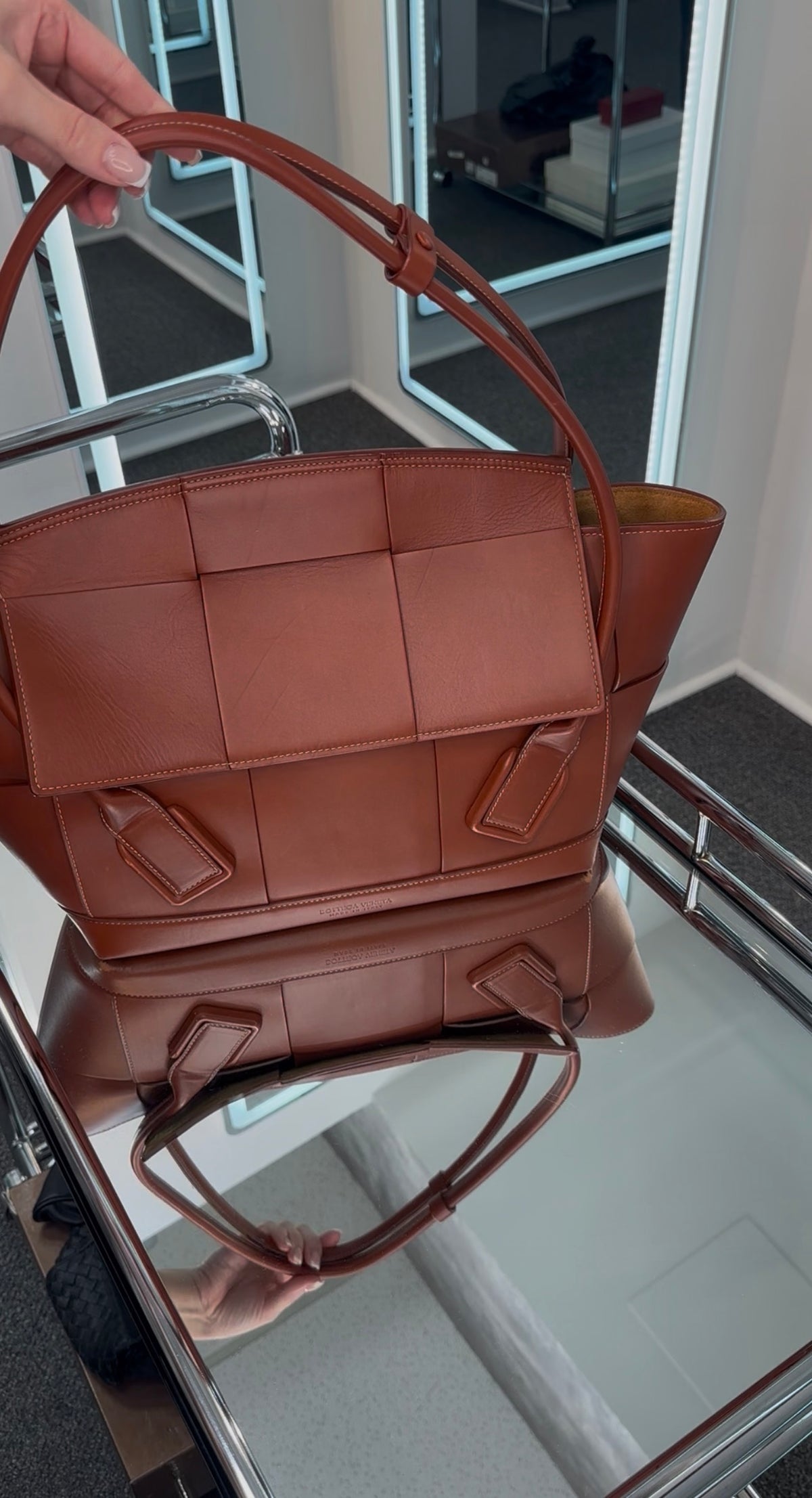 BOTTEGA VENETA "Arco" Leather Satchel Cognac