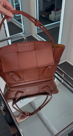 BOTTEGA VENETA "Arco" Leather Satchel Cognac
