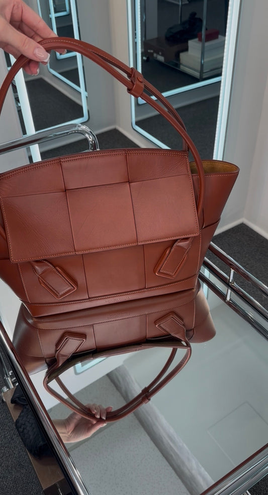 BOTTEGA VENETA "Arco" Leather Satchel Cognac