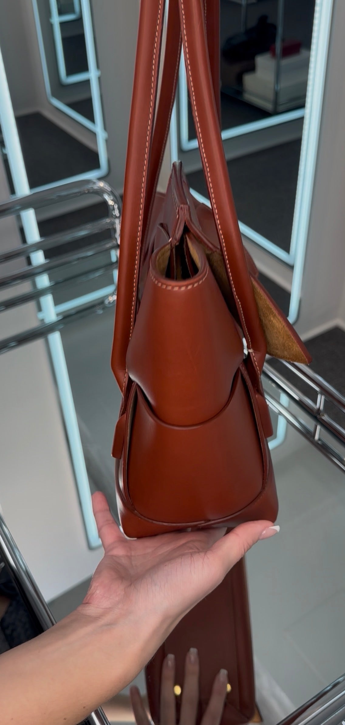 BOTTEGA VENETA "Arco" Leather Satchel Cognac