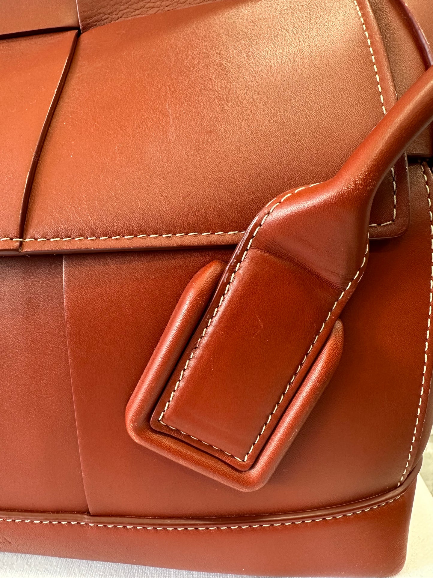 BOTTEGA VENETA "Arco" Leather Satchel Cognac