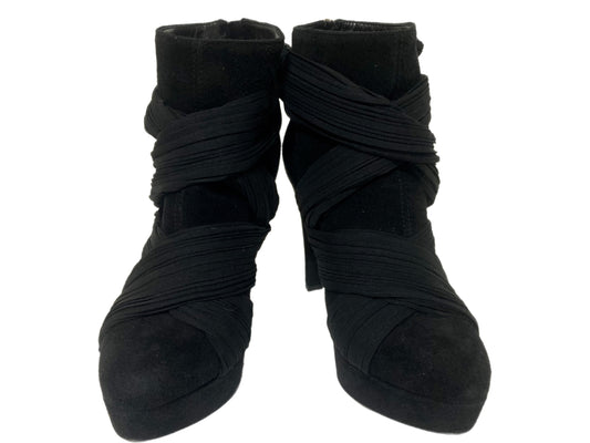 LORIBLU Suede and Silk Platform Booties Size 35 Black