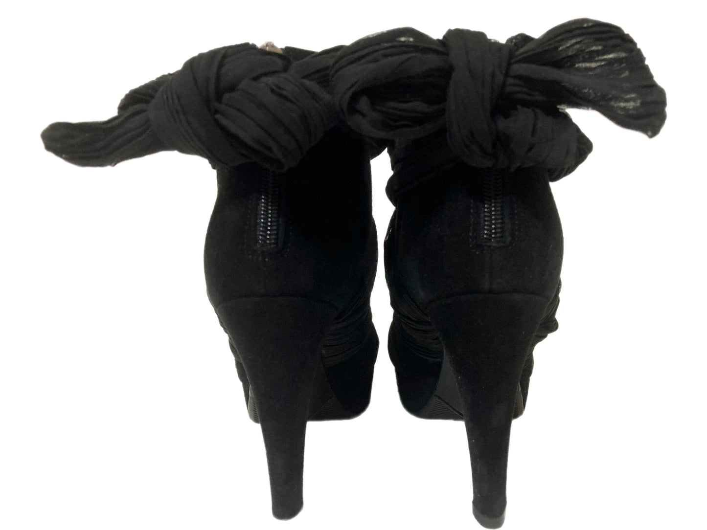 LORIBLU Suede and Silk Platform Booties Size 35 Black
