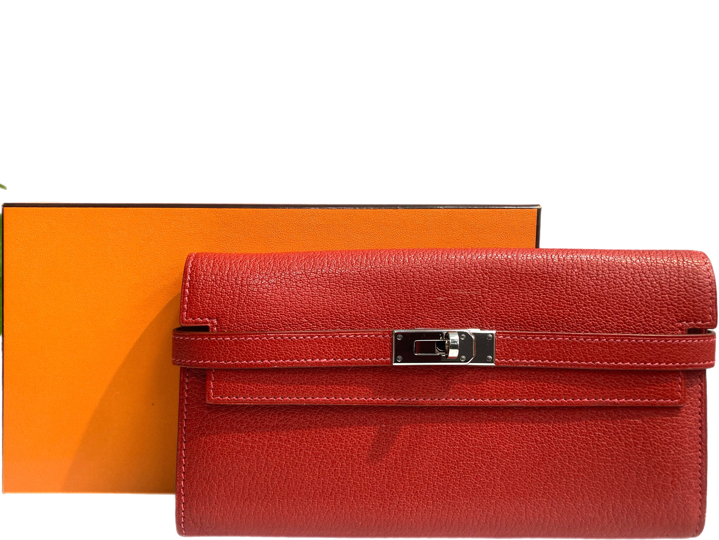 HERMES Leather Kelly Wallet Red