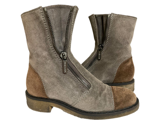 CHANEL Suede Zipper Logo Boots Gray / Brown Size 38.5