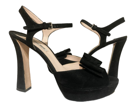 MIU MIU Suede Bow Platform Sandals Black Size 39