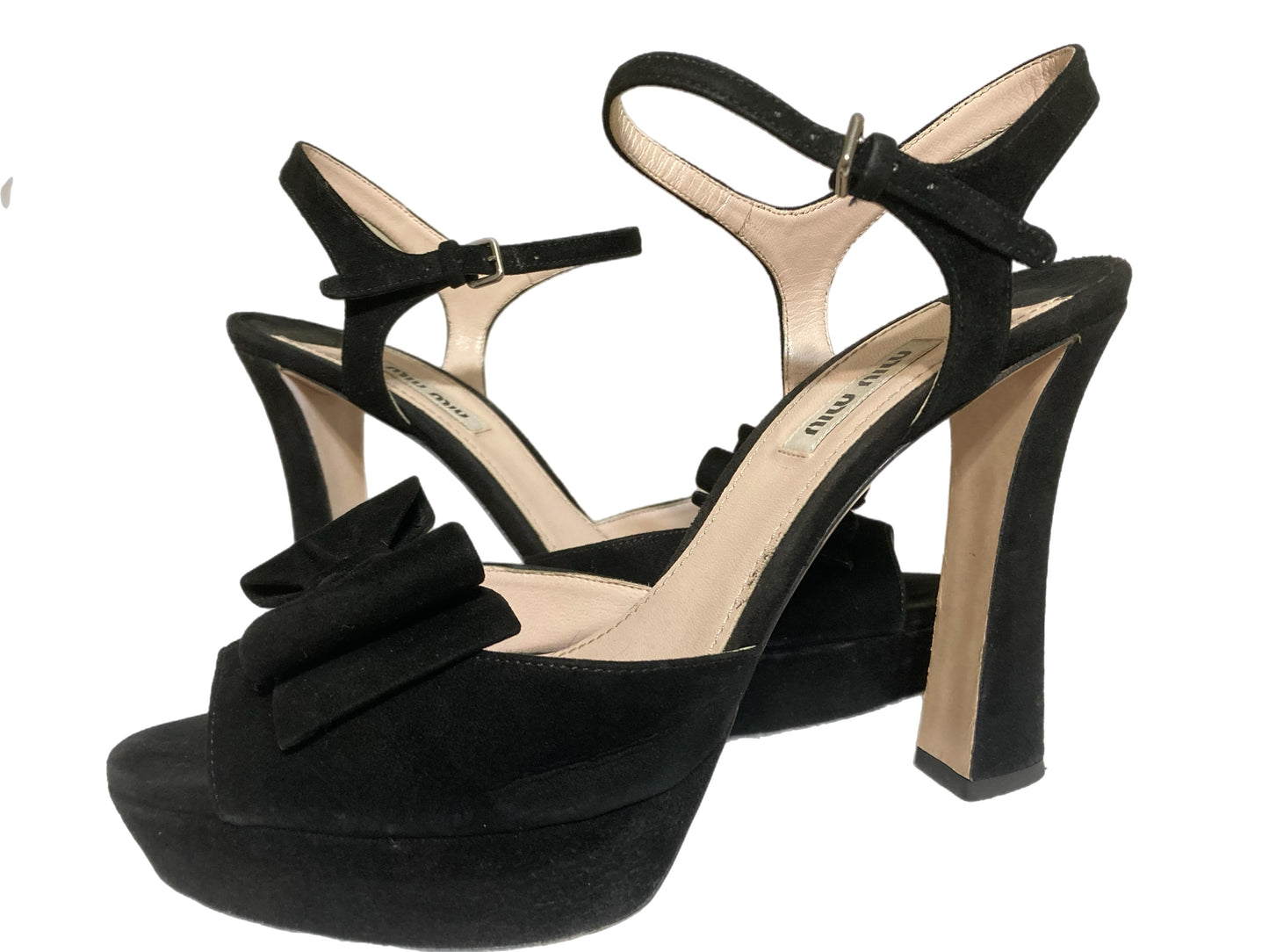 MIU MIU Suede Bow Platform Sandals Black Size 39