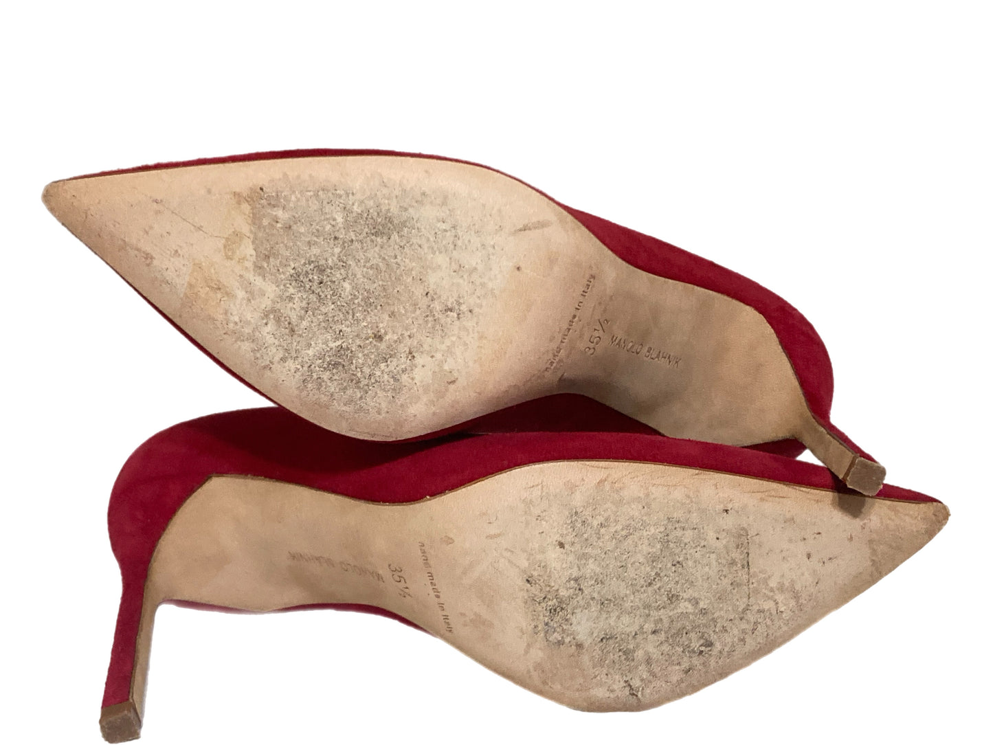 MANOLO BLAHNIK Suede Pointed Toe Pumps Red Size 35.5