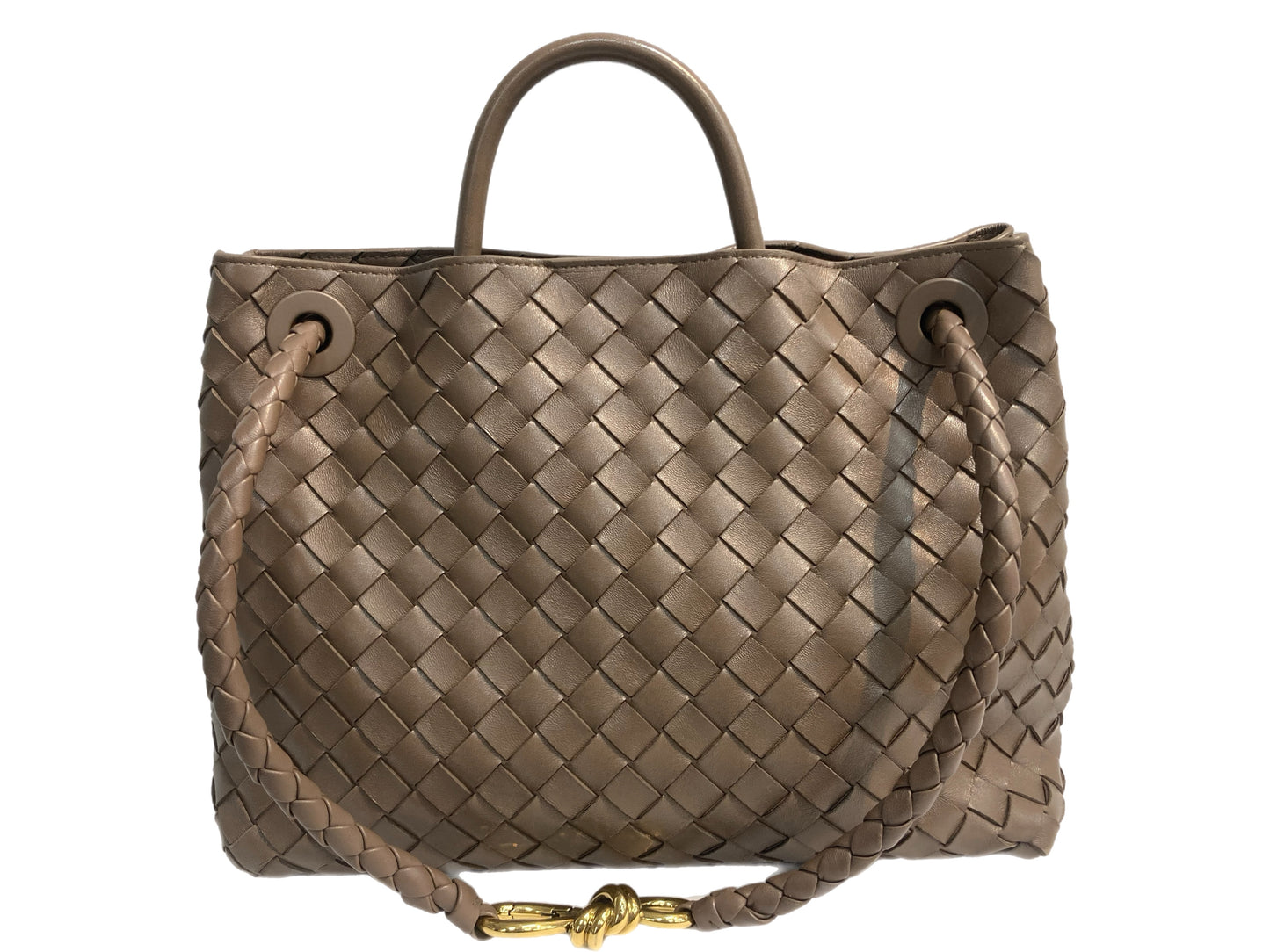 BOTTEGA VENETA Woven Taupe Leather, Medium Andiamo