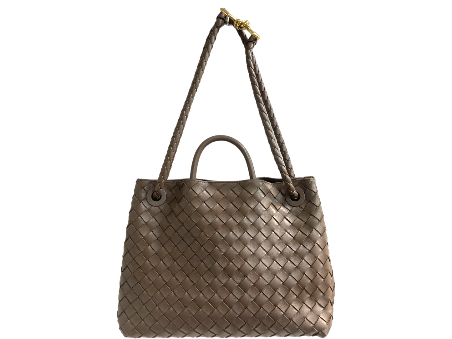BOTTEGA VENETA Woven Taupe Leather, Medium Andiamo