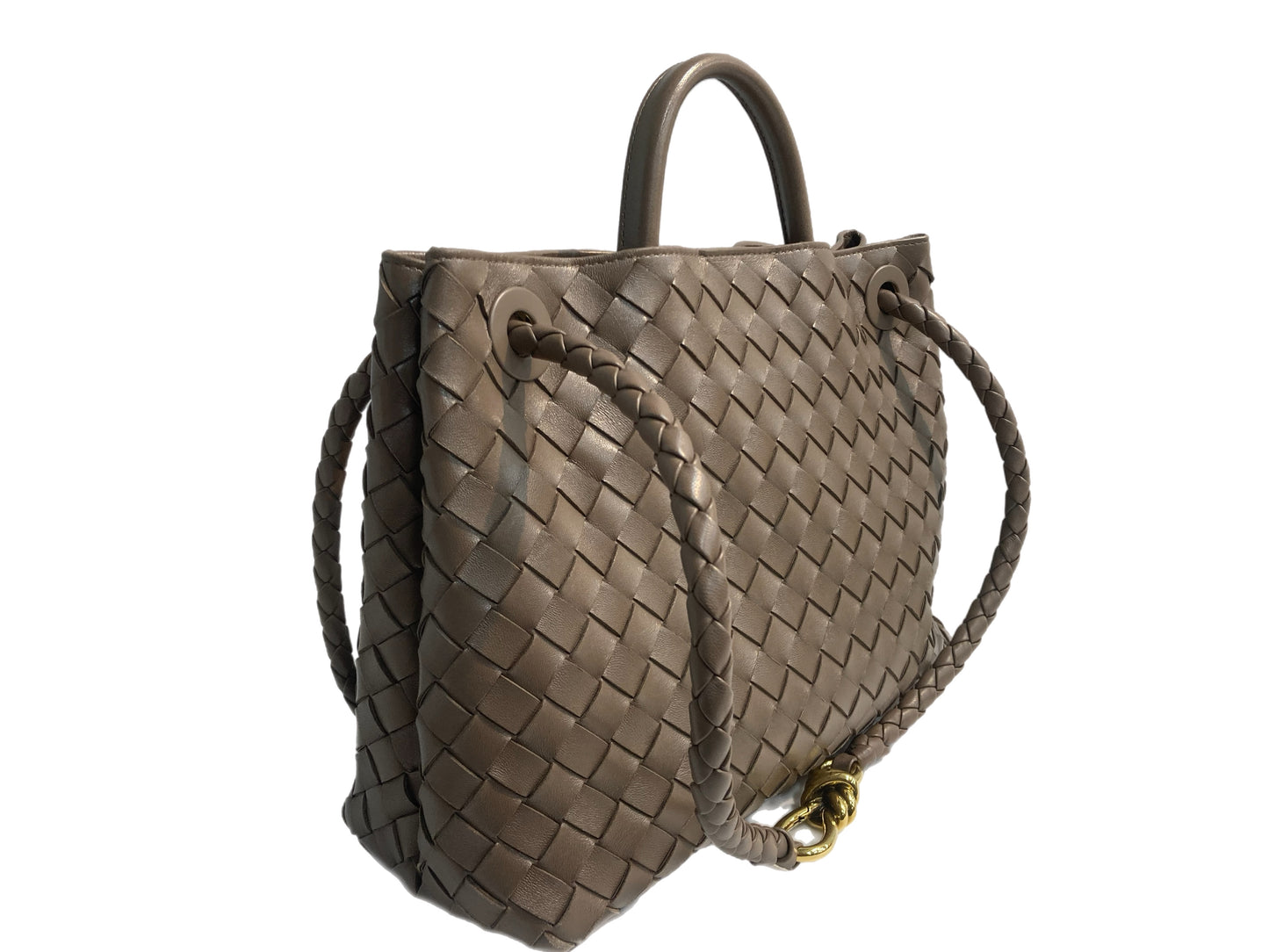 BOTTEGA VENETA Woven Taupe Leather, Medium Andiamo
