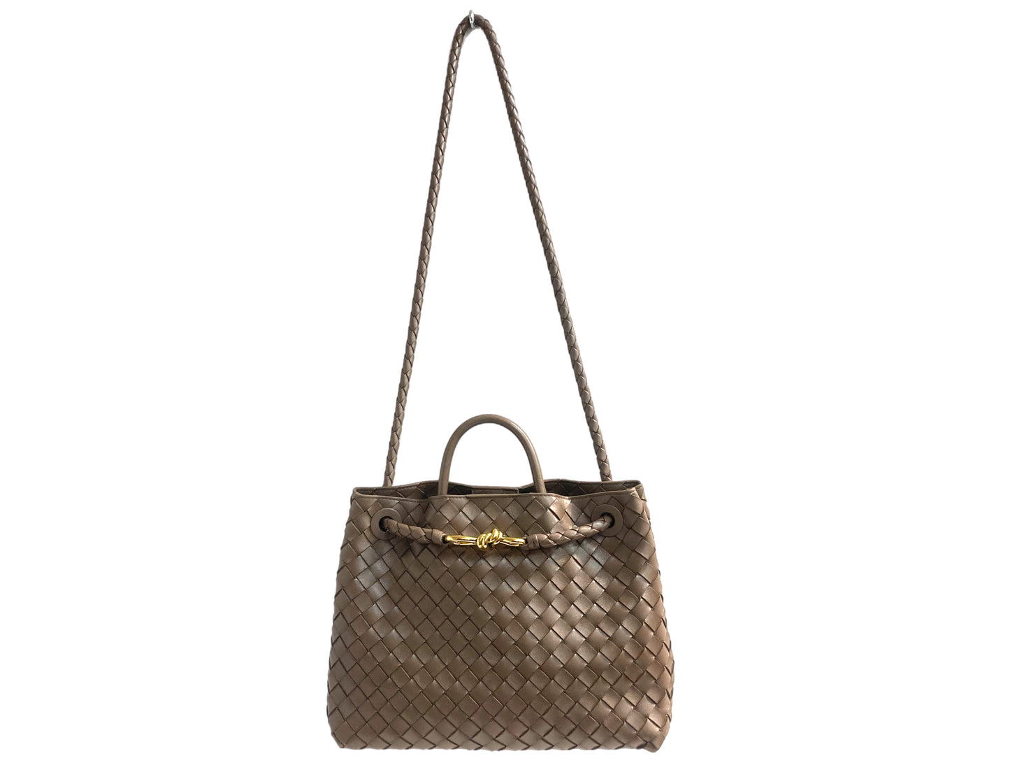 BOTTEGA VENETA Woven Taupe Leather, Medium Andiamo