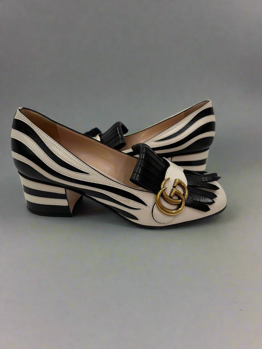 GUCCI GG Marmont Zebra Double G Logo Pumps