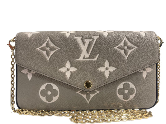 LOUIS VUITTON Monogram Empreinte Felicie Tourterelle Pochette Taupe