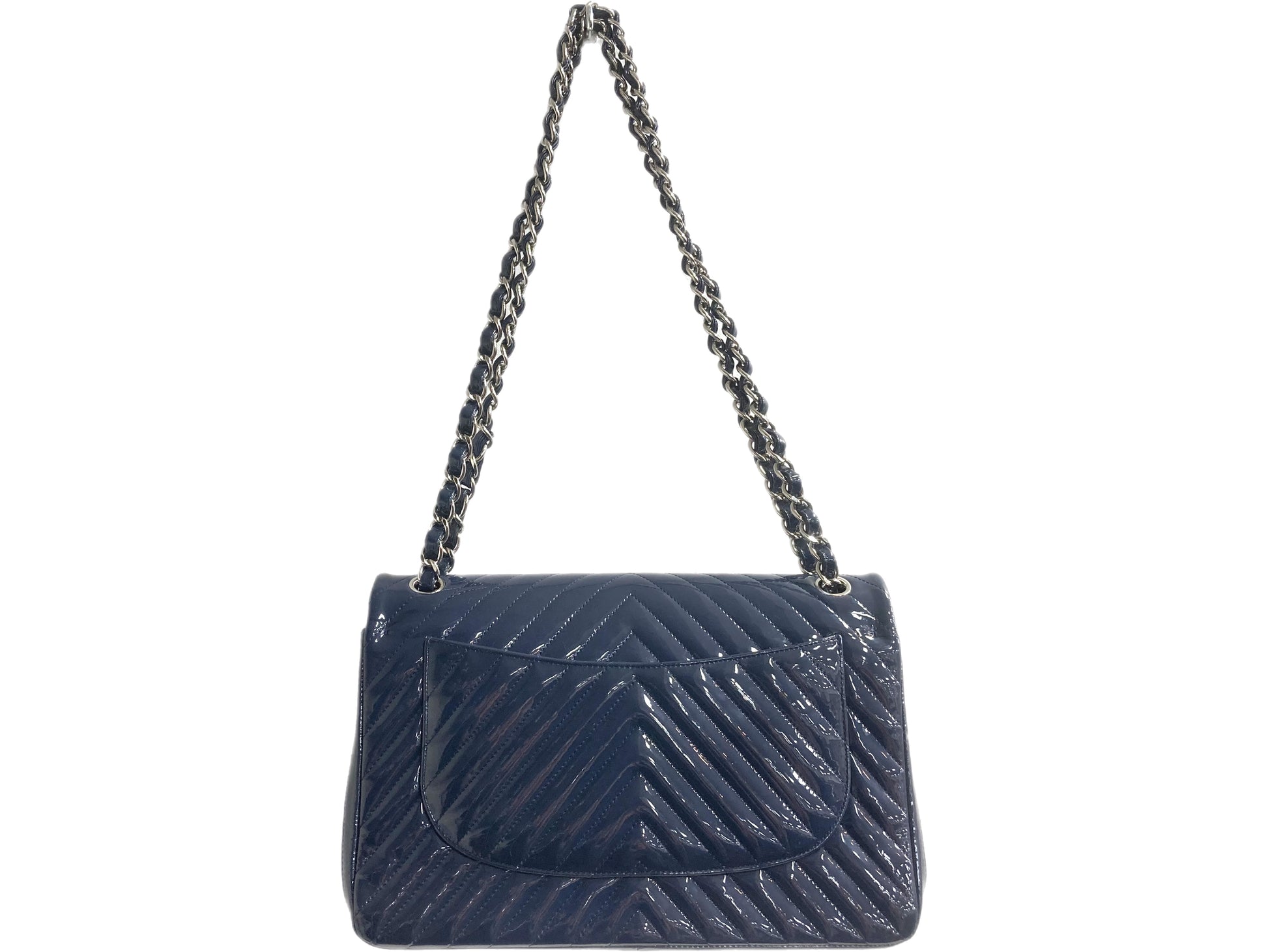 CHANEL Patent Quilted 3 Jumbo Flap Navy | FASHIONPHILE