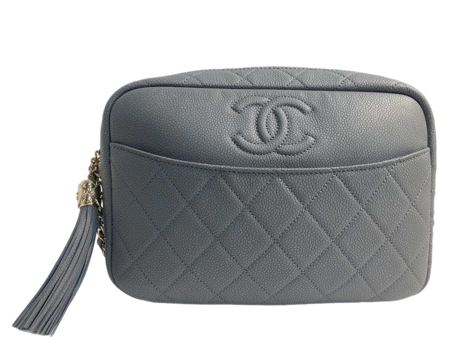 CHANEL Leather Quilted Camera Bag Gray