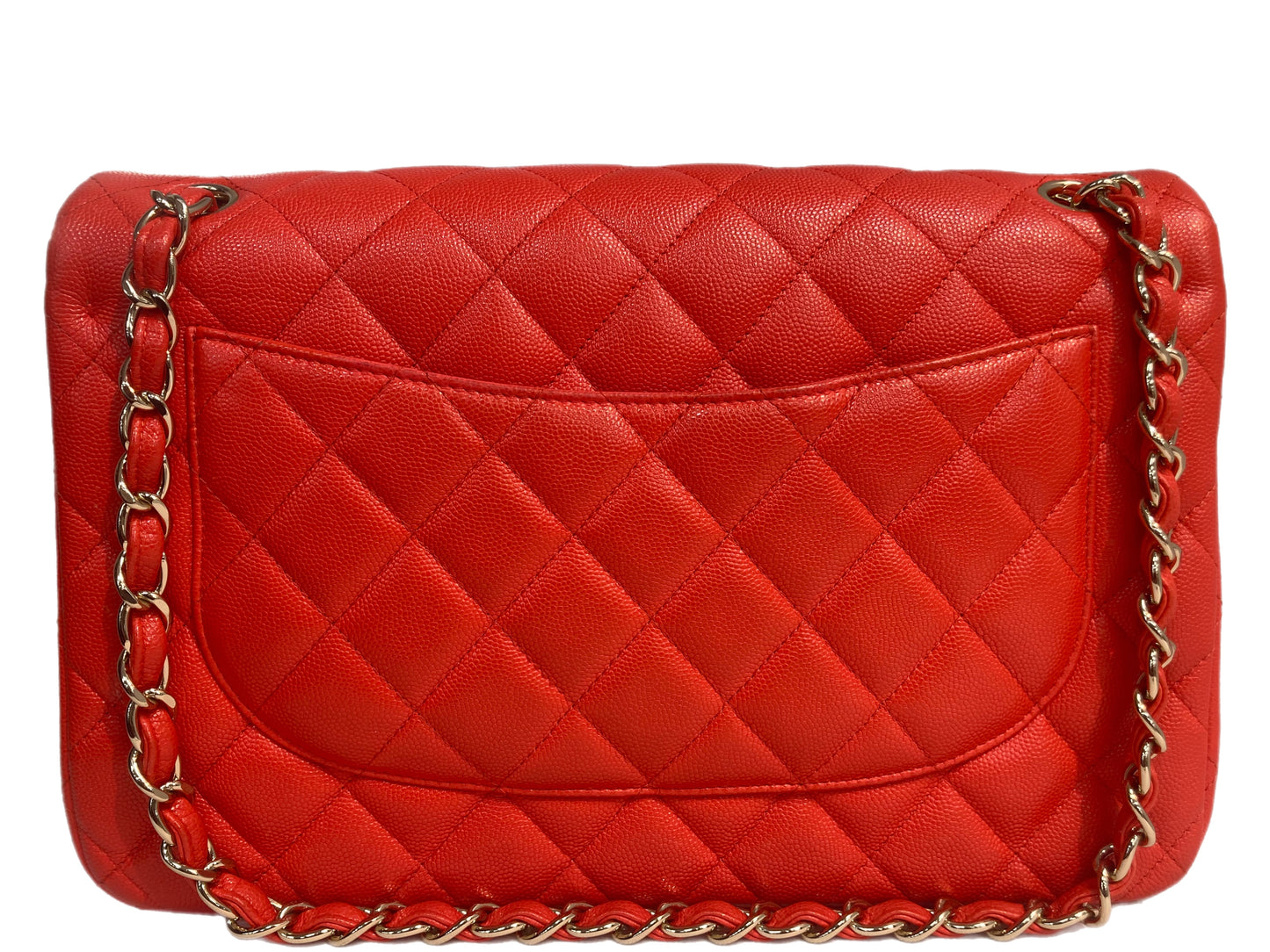 CHANEL Jumbo Caviar Leather Quilted Double Flap Handbag Orange/Red