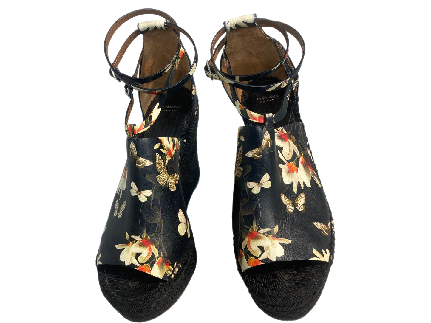 GIVENCHY Leather Floral Rope Wedges Black Size 39.5