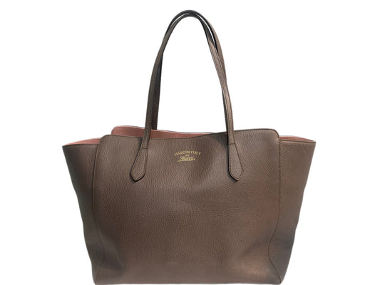 GUCCI Medium Leather Swing Tote Taupe