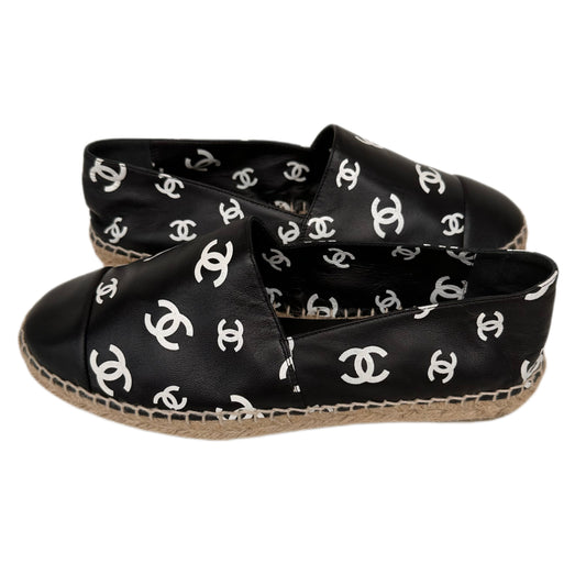 CHANEL Leather Interlocking CC Espadrilles Black Size 39