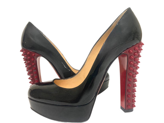 CHRISTIAN LOUBOUTIN Leather Spike Pumps Black Size 37.5