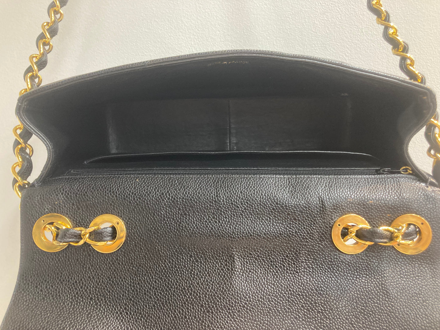 CHANEL Diagonal Caviar Leather Flap Bag Black