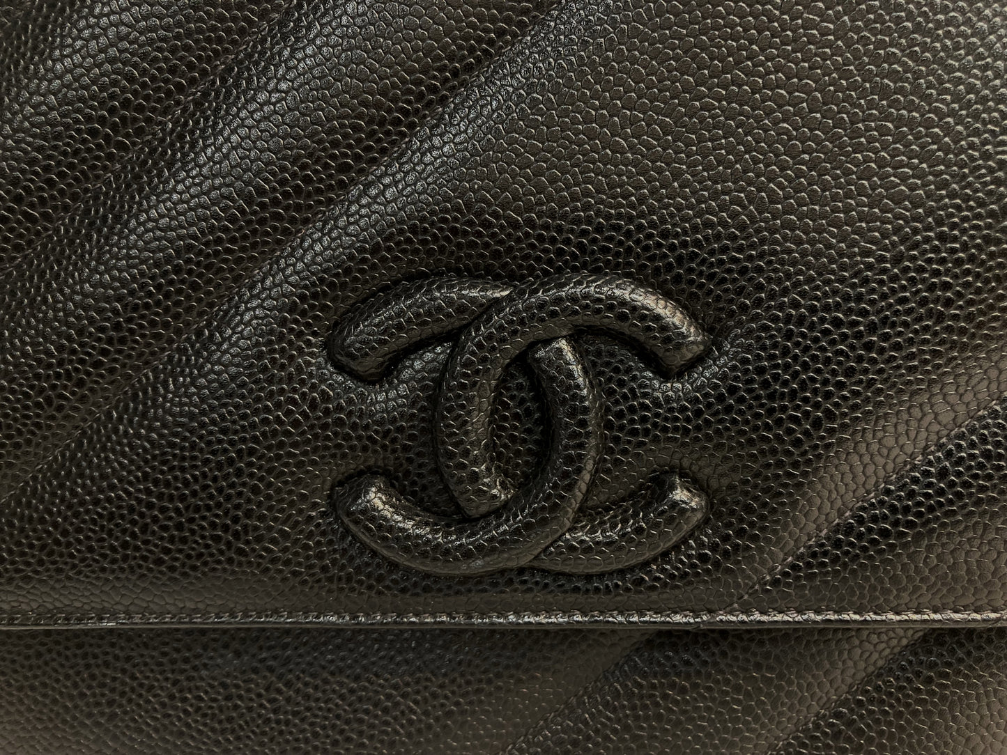 CHANEL Diagonal Caviar Leather Flap Bag Black