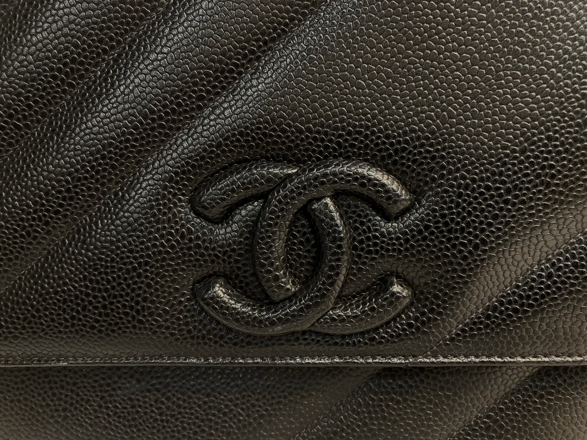 CHANEL Diagonal Caviar Leather Flap Bag Black – Past & Present Boutique